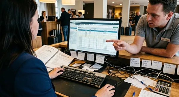 Gefrustreerde medewerker die moeite heeft met software