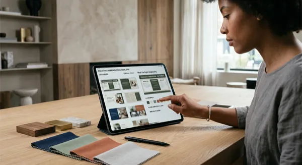 Ontwerper werkt aan visuele templates op laptop